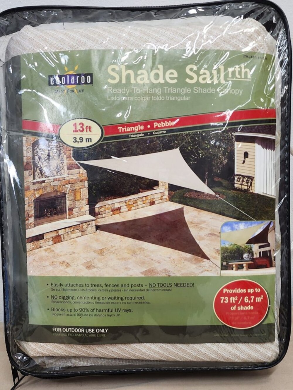 Coolaroo 13ft Triangle Shade Sail Canopy Pebble UV Protect. Portable Outdoor New